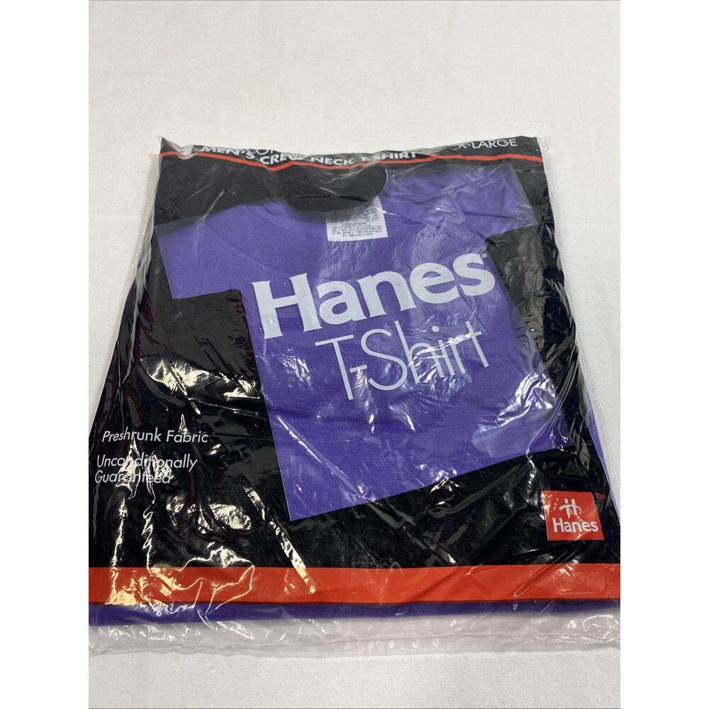 NOS Vintage 1992 Hanes Mens Pocket T-Shirt Purple Crew Neck Deadstock X-large